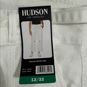 Hudson White Wide Leg Belted Jeans Size 12/32 NWT